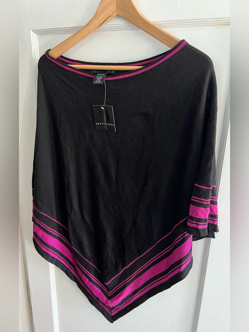 Apostrophe NWT Silk Cotton Tunic Poncho Top Black Pink One Size